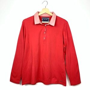 Saint James Polo Men’s Long Sleeves Red Coral Double Collar Sz Medium Large